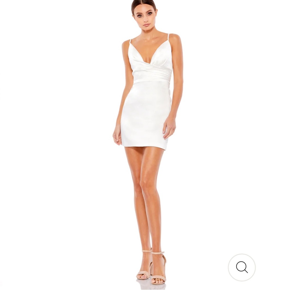 Mac Duggal White Satin Mini Dress